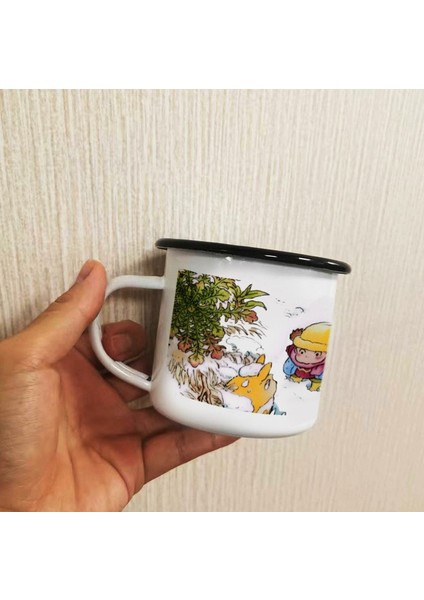 Stil 4 301-400 ml Japon Anime Baskılı Bardak 1 Adet Sevimli Karikatür Totoro ve Küçük Kız Emaye Fincan Çocuk Süt Fincan Kahve Kupa Su Şişesi (Yurt Dışından)