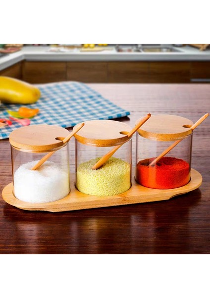L Mutfak Baharat Aracı Cam Şişe Şeker Tuz Depolama Kavanoz Baharat Kavanoz Tahta Kaşık ile Mutfak Aksesuarları Baharat Rafı Baharat Kutusu (Yurt Dışından) modelleri