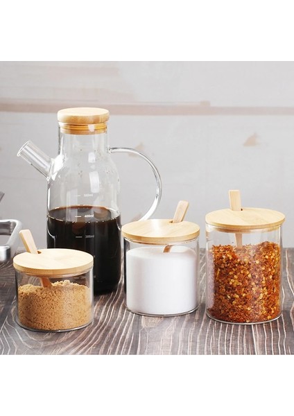 L Mutfak Baharat Aracı Cam Şişe Şeker Tuz Depolama Kavanoz Baharat Kavanoz Tahta Kaşık ile Mutfak Aksesuarları Baharat Rafı Baharat Kutusu (Yurt Dışından) fırsatları