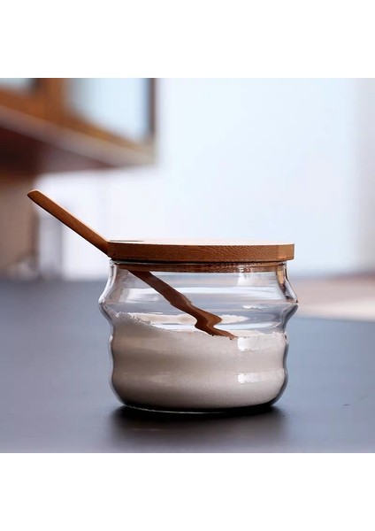 L Mutfak Baharat Aracı Cam Şişe Şeker Tuz Depolama Kavanoz Baharat Kavanoz Tahta Kaşık ile Mutfak Aksesuarları Baharat Rafı Baharat Kutusu (Yurt Dışından) indirimleri