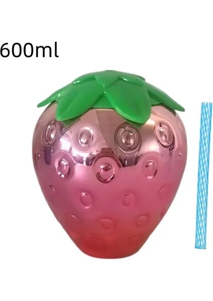 Pembe 501-600ML 500ML Yaz Sevimli Çilek Saman Su Şişesi Karikatür Gıda Sınıfı Pp Geniş Uygulama Süt Kahve Saman Bardağı Ev Drinkware (Yurt Dışından)