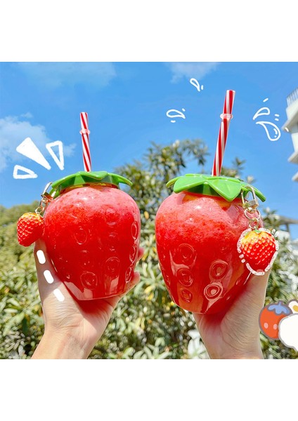 Pembe 501-600ML 500ML Yaz Sevimli Çilek Saman Su Şişesi Karikatür Gıda Sınıfı Pp Geniş Uygulama Süt Kahve Saman Bardağı Ev Drinkware (Yurt Dışından)