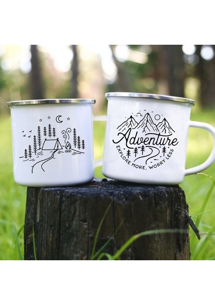 XH1015-A015WH-8 Dağ Kamp Macera Baskı Emaye Yaratıcı Kahve Su Süt Bardak Kamp Kupalar Kolu Drinkware Tatil Yürüyüş Kupa Hediyeler (Yurt Dışından)