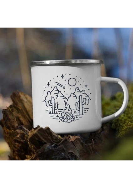 XH1015-A015WH-8 Dağ Kamp Macera Baskı Emaye Yaratıcı Kahve Su Süt Bardak Kamp Kupalar Kolu Drinkware Tatil Yürüyüş Kupa Hediyeler (Yurt Dışından)