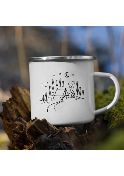 XH1015-A015WH-8 Dağ Kamp Macera Baskı Emaye Yaratıcı Kahve Su Süt Bardak Kamp Kupalar Kolu Drinkware Tatil Yürüyüş Kupa Hediyeler (Yurt Dışından)
