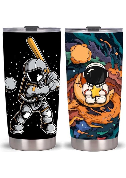 Stil 2 20 Oz Karikatür Astronot Tumbler Kapaklı Bardak, Paslanmaz Çelik Çift Duvar Vakum Termos Yalıtımlı Seyahat Kahve Kupa Oğlu Için Hediye (Yurt Dışından) fiyatları