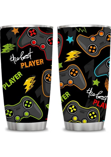 Stil 6 Gamepad Oyun Yalıtımlı Bardak, Kapaklı En Iyi Oyuncu 20 Oz, Sıcak ve Soğuk Içecekler Için Komik Paslanmaz Çelik Bardaklar, Erkekler ve Kadınlar Için (Yurt Dışından)