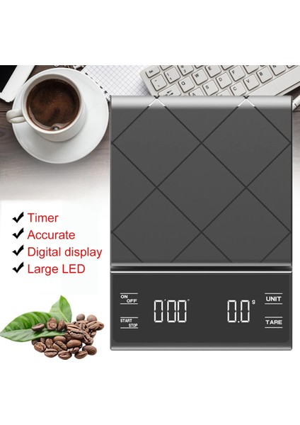 Zamanlayıcı ile Şarj Edilebilir Kahve Terazisi 0.3-3000G Damla Kahve Hassas Dijital Mutfak Terazisi Üzerine Dökün Dara G/oz/ml Ünitesi Arka Işık LED Ekran (Yurt Dışından)