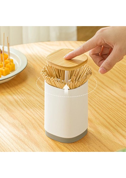 6X6X11.5 cm Otomatik Kürdan Kutusu Yaratıcı Kürdan Dağıtıcı Ahşap Pamuk Ev Masa Kürdan Depolama Tutucu Kapaklı (Yurt Dışından)