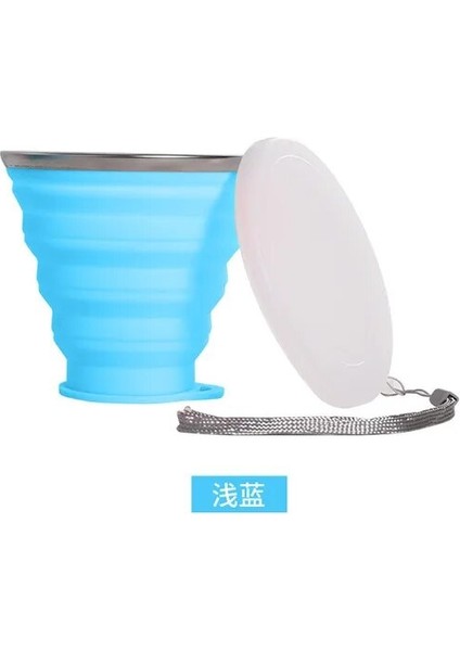 Açık Mavi 180ML 350ML Seyahat Fincan Paslanmaz Çelik Silikon Geri Çekilebilir Katlanır Bardak Teleskopik Katlanabilir Kahve Fincanları Açık Spor Su Bardağı (Yurt Dışından)