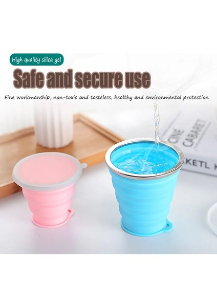 Açık Mavi 180ML 350ML Seyahat Fincan Paslanmaz Çelik Silikon Geri Çekilebilir Katlanır Bardak Teleskopik Katlanabilir Kahve Fincanları Açık Spor Su Bardağı (Yurt Dışından)