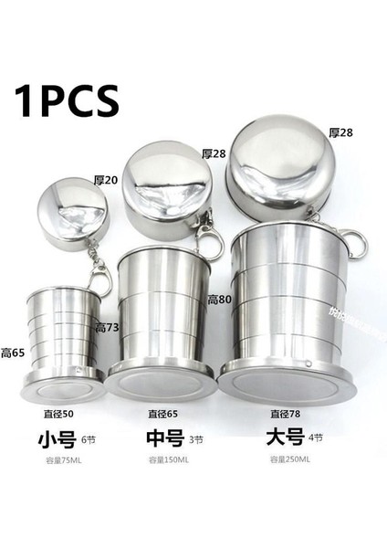 75ML 250/150/75ML Paslanmaz Çelik Katlanır Bardak Kamp Tencere Geri Çekilebilir Bardak Çay Fincanı Teaware Kamp Eşyaları Sofra Katlanmış Bardak (Yurt Dışından)
