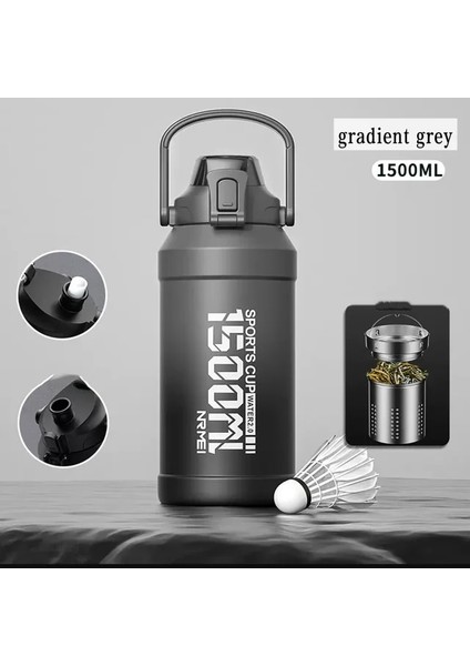 Cq-1.5l-Gri 0.8l-2.0l 2l Su Şişesi Termos Çıkarılabilir Pipetli Şişe, Spor Salonu Için Taşıma Saplı Korunabilir Paslanmaz Çelik Su Şişesi (Yurt Dışından)
