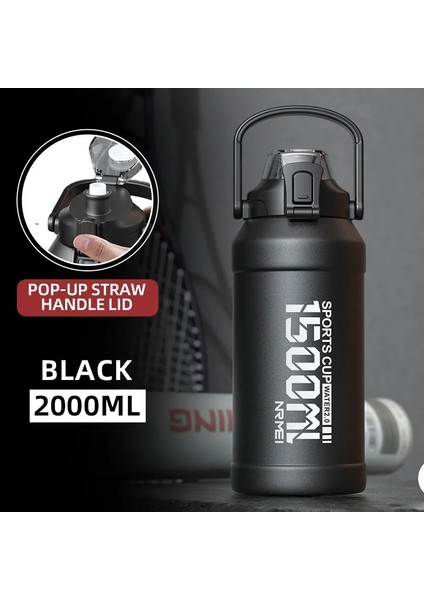 Cq-1.5l-Gri 0.8l-2.0l 2l Su Şişesi Termos Çıkarılabilir Pipetli Şişe, Spor Salonu Için Taşıma Saplı Korunabilir Paslanmaz Çelik Su Şişesi (Yurt Dışından)