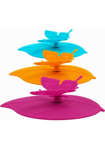 Kombinasyon 09 Me.fam Moda Renkli Güzel 3D Kelebek + Yapraklar Silikon Bardak Kapağı 10.5 cm Toz Geçirmez Mühür Kapak Cam Seramik Plastik Kupa Kapağı (Yurt Dışından)
