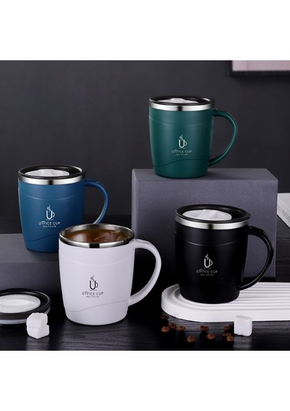 Siyah 500 ml 304 Paslanmaz Çelik Kahve Fincanı Kapaklı Kupa Yalıtımlı Kahve Kupa Çift Duvar Kahve Tumbler Saplı Isıya Dayanıklı Drinkware (Yurt Dışından)