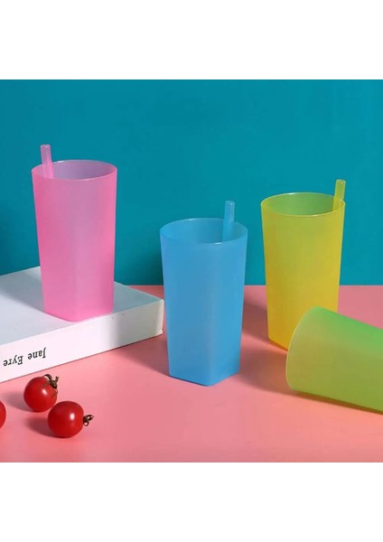 Pembe L Yaratıcı Entegre Saman Bardak Şeker Renk Süt Çay Kahve Pipetli Kupa Isıya Dayanıklı Plastik Içme Kupa Çocuk Çocuk Drinkware (Yurt Dışından)
