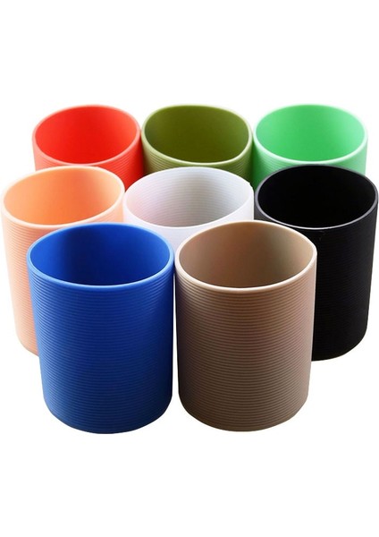 Turuncu Kırmızı 6.5 cm Silikon Isı Yalıtımlı Bardak Kol Çizgili Kaymaz Sarar Koruyucu Cam Bardak Kol Su Şişesi Su Isıtıcısı Kapağı (Yurt Dışından)