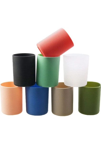 Turuncu Kırmızı 6.5 cm Silikon Isı Yalıtımlı Bardak Kol Çizgili Kaymaz Sarar Koruyucu Cam Bardak Kol Su Şişesi Su Isıtıcısı Kapağı (Yurt Dışından)