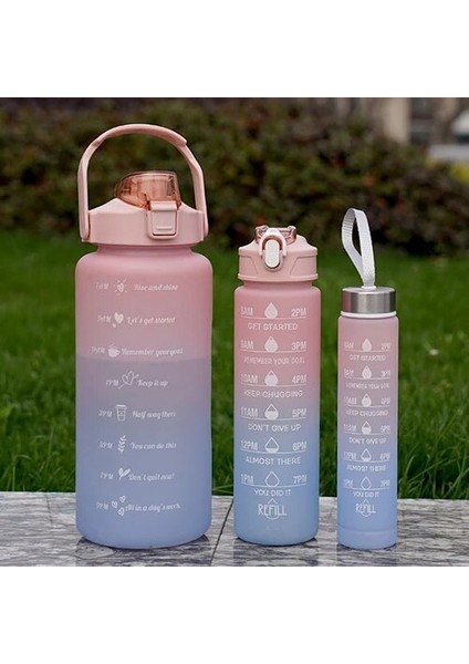 3pcs Set Pembe Resimde Görüldüğü Gibi Su Şişesi 2 Litre Büyük Kapasiteli Çıkartmalar Içme Şişesi Doğa Sporları Sızdırmaz Buzlu Bardak Zaman Işaretleyicili Drinkware (Yurt Dışından)
