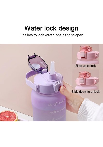 3pcs Set Pembe Resimde Görüldüğü Gibi Su Şişesi 2 Litre Büyük Kapasiteli Çıkartmalar Içme Şişesi Doğa Sporları Sızdırmaz Buzlu Bardak Zaman Işaretleyicili Drinkware (Yurt Dışından)