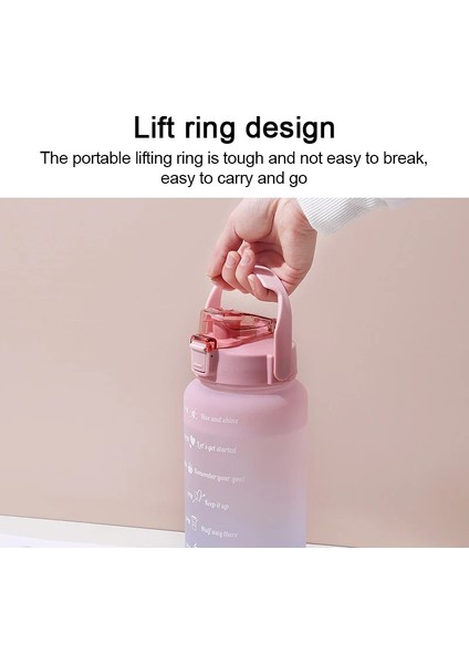 3pcs Set Pembe Resimde Görüldüğü Gibi Su Şişesi 2 Litre Büyük Kapasiteli Çıkartmalar Içme Şişesi Doğa Sporları Sızdırmaz Buzlu Bardak Zaman Işaretleyicili Drinkware (Yurt Dışından)