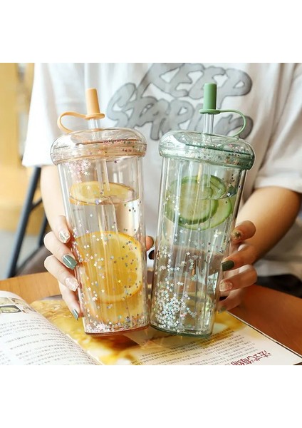 BLUE-320ML Obelix Sevimli Yıldız Glitter Şeffaf Saman Kapaklı Bardak Kahve Fincanları Yaz Soğuk Su Yeniden Kullanılabilir Bardak Plastik Tumbler Sippy Kupalar (Yurt Dışından) fiyatları