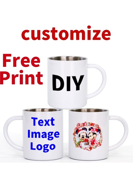 Gümüş 300ML Özel Diy Paslanmaz Çelik Çay Kişiselleştirin Kupa Baskı Görüntüsü Logo Metin 300ML Hediyeler Kitchware Içme Şişesi Metal Kahve Süt Kupası (Yurt Dışından)