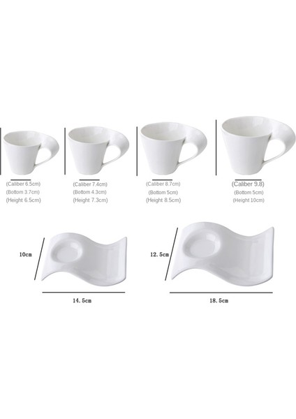 200ML Yaratıcı Dalgalı Espresso Fincan Tabak Seti Porselen Süt Kahvaltı Kupa Seramik Beyaz Çift Kupa 90ML/130ML/200ML300ML Çay Kahve Fincanı (Yurt Dışından)