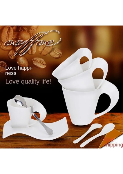 200ML Yaratıcı Dalgalı Espresso Fincan Tabak Seti Porselen Süt Kahvaltı Kupa Seramik Beyaz Çift Kupa 90ML/130ML/200ML300ML Çay Kahve Fincanı (Yurt Dışından)