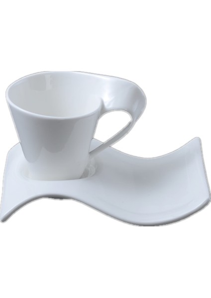 200ML Yaratıcı Dalgalı Espresso Fincan Tabak Seti Porselen Süt Kahvaltı Kupa Seramik Beyaz Çift Kupa 90ML/130ML/200ML300ML Çay Kahve Fincanı (Yurt Dışından)