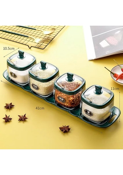 4 Izgara Beyaz Baharat Şişesi Plastik Baharat Kavanoz Seti Kaşık Tuzluk Şeker Kabı Sos Kasesi Dağıtıcı ve Taban Mutfak Baharat Rafı (Yurt Dışından)