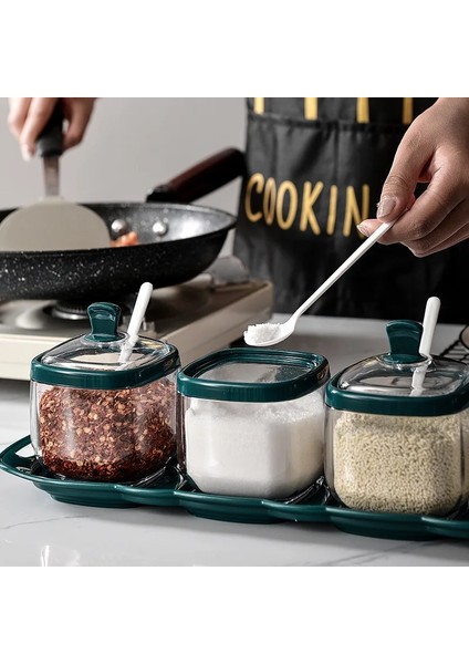 4 Izgara Beyaz Baharat Şişesi Plastik Baharat Kavanoz Seti Kaşık Tuzluk Şeker Kabı Sos Kasesi Dağıtıcı ve Taban Mutfak Baharat Rafı (Yurt Dışından) fırsatları