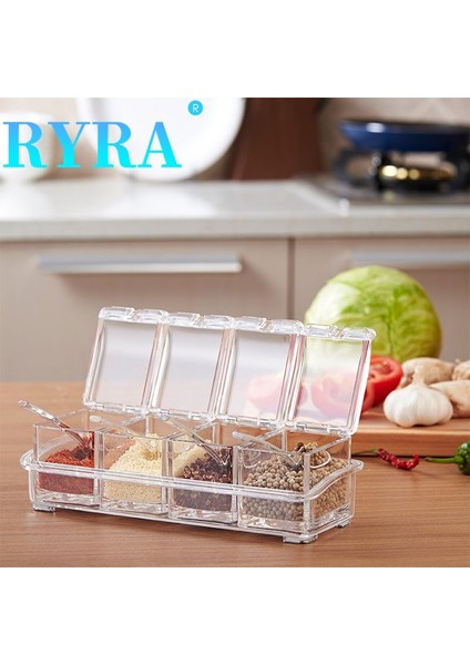 B03 Baharat Kutusu 4 In 1 Baharat Şişesi Şeffaf 4 Izgara Kaşıkla Baharat Kutusu Tuz Şeker Ot Baharat Saklama Kabı Mutfak Aksesuarları (Yurt Dışından)