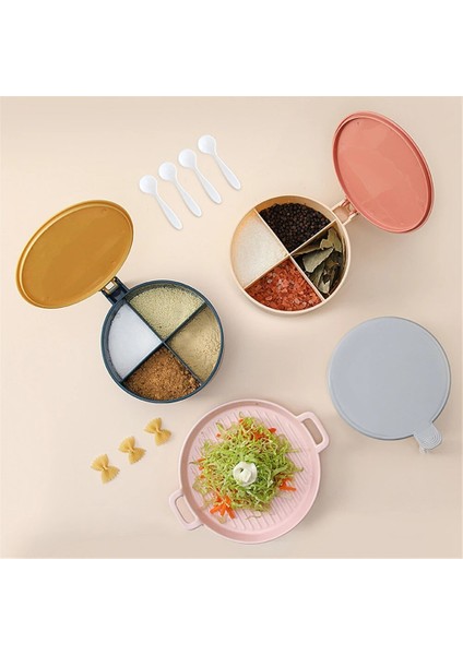 B03 Baharat Kutusu 4 In 1 Baharat Şişesi Şeffaf 4 Izgara Kaşıkla Baharat Kutusu Tuz Şeker Ot Baharat Saklama Kabı Mutfak Aksesuarları (Yurt Dışından)