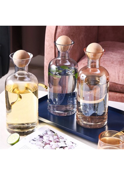G Iskandinav Cam Sürahi Su Sürahi Ahşap Kapaklı Su Isıtıcısı Içme Bardağı Çaydanlık Suyu Sürahisi Ev Drinkware Temiz Su Şişesi (Yurt Dışından)