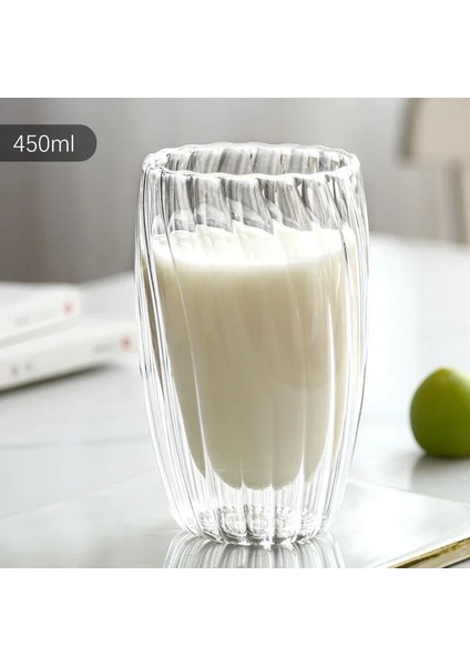 450 ml Çizgili Çift Katmanlı Bardak Tek Parça Şekillendirme Engelleme Yuva Çekiç Fincan Cam Çift Katmanlı Bardak Kalınlaşmış Haşlanma Önleyici Kahve Fincanı (Yurt Dışından)