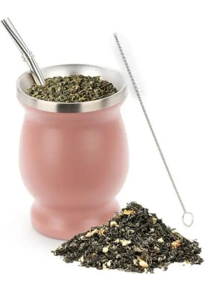 Pembe 230ML 230ML Mate Kupası Bombilla Yerba Mate Kabak Paslanmaz Çelik Çay Kaşıklı Bardak Fırça Isı Yalıtımı Anti Haşlanma Çay Bardağı Bardak (Yurt Dışından)