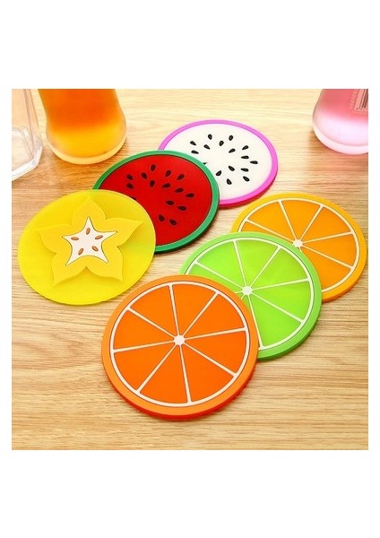 A2 9X9X0.3CM Meyve Şekli Silikon Kap Altlığı Kayma Yalıtım Pedi Bardak Mat Tutucu Turuncu/karpuz/limon Meyve Fincan Altlığı Yumuşak Pvc Ped (Yurt Dışından)