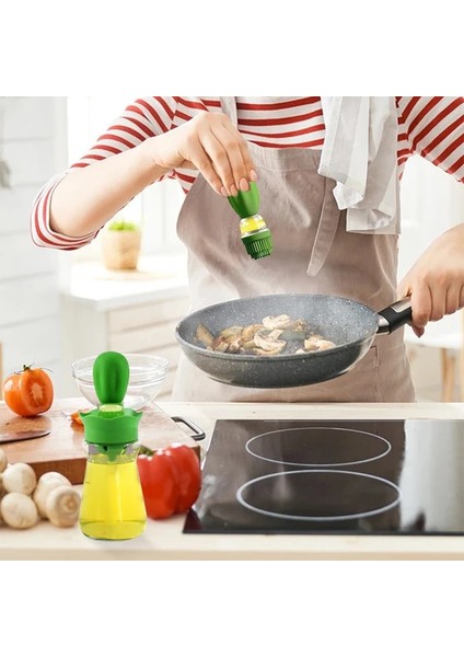 Yeşil Yağ Şişesi Fırçası Silikon Cam Konteyner Barbekü Izgara Yağı Dağıtıcı Mutfak Zeytinyağı Pompası Pot Sirke Barbekü Çeşni Aracı (Yurt Dışından)