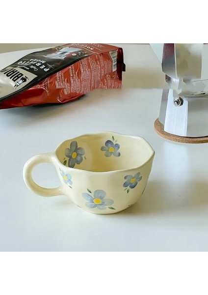 Mavi Çiçek 201-300 ml Seramik Kupalar Kahve Fincanları El Sıkıştırılmış Düzensiz Çiçek Süt Çay Bardağı Ins Kore Tarzı Yulaf Ezmesi Kahvaltı Kupa Drinkware Mutfak (Yurt Dışından)