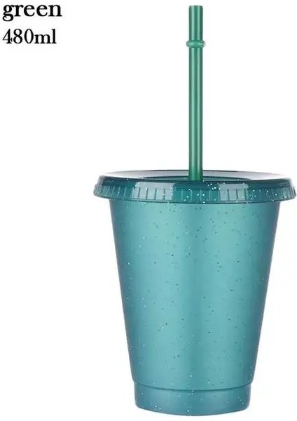 Koyu Yeşil 480 ml 1/2 Adet Flaş Toz Su Pipetli Şişe Kapaklı Plastik Yeniden Kullanılabilir Kişiselleştirilmiş Açık Drinkware Suyu Kahve Noel Pipetli Bardak (Yurt Dışından)