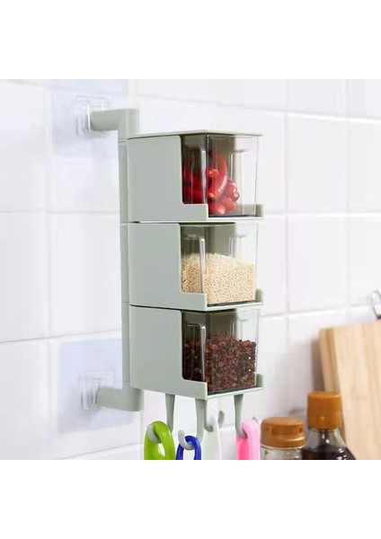Iskandinav Yeşil 3 Adet Baharat Kutusu Döner Çeşniler Tutucu Döner Baharat Rafı Mutfak Gadget Setleri Tuzluk Şekerlik Plastik Saklama Kabı (Yurt Dışından)