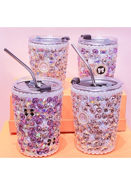 Beyaz 350ML Rhinestones Paslanmaz Çelik Bardak Bling Pipetli Bardak Su Şişesi Kahve Kupaları Suyu Soğuk Içecek Kristal Elmas Termos Tumbler (Yurt Dışından) fiyatları