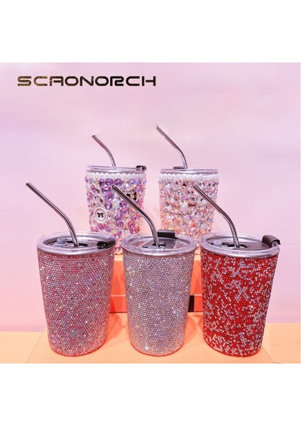 Beyaz 350ML Rhinestones Paslanmaz Çelik Bardak Bling Pipetli Bardak Su Şişesi Kahve Kupaları Suyu Soğuk Içecek Kristal Elmas Termos Tumbler (Yurt Dışından) modelleri