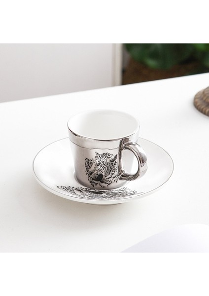 Gümüş Leopar 90ML Yaratıcı At Anamorfik Fincan Ayna Yansıma Fincan Sinek Kuşu Kupa Kahve Çay Seti Coaster ile 90ML-220ML Su Şişesi (Yurt Dışından)