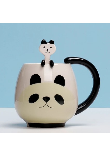 Kırmızı Panda 450ML El-Boyalı Kahve Fincanı Karikatür Güzel Panda Kurbağa Kedi Tilki Domuz Seramik Kupa Çiftler Çocuk Içme Çay Fincanı Çay Kaşığı Dahil (Yurt Dışından)