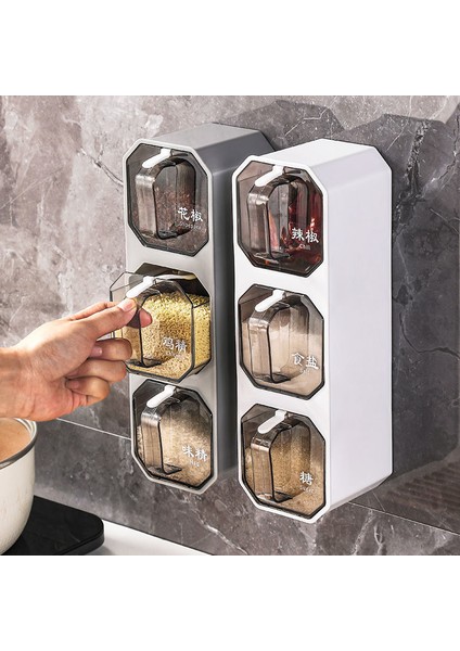 Beyaz 3 Adet Mutfak Tuz Organizatör Baharat Kavanozları Çok Katmanlı Duvara Monte Çevre Dostu Plastik Saklama Kabı Nem Geçirmez Baharat Rafı (Yurt Dışından) fırsatları