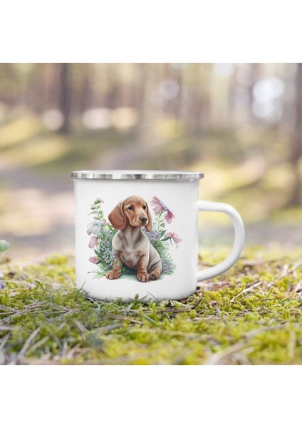UXH224218-A015WH-8 360 ml Dachshund Bulldog Border Colliegolden Retriever Baskılı Emaye Kupa Yaratıcı Kahve Fincanı Kamp Kolu Kupa Köpek Severler Için Hediyeler (Yurt Dışından)