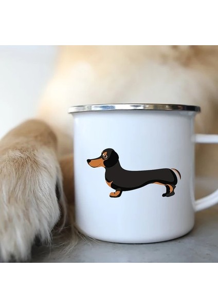 XH1946-A015WH-8 360ML Dachshunds Köpek Emaye Kahve Kupaları Seviyorum Kamp Piknik Şenlik Ateşi Parti Bira Içecek Suyu Kola Bardak Açık Seyahat Kakao Su Kupa (Yurt Dışından)